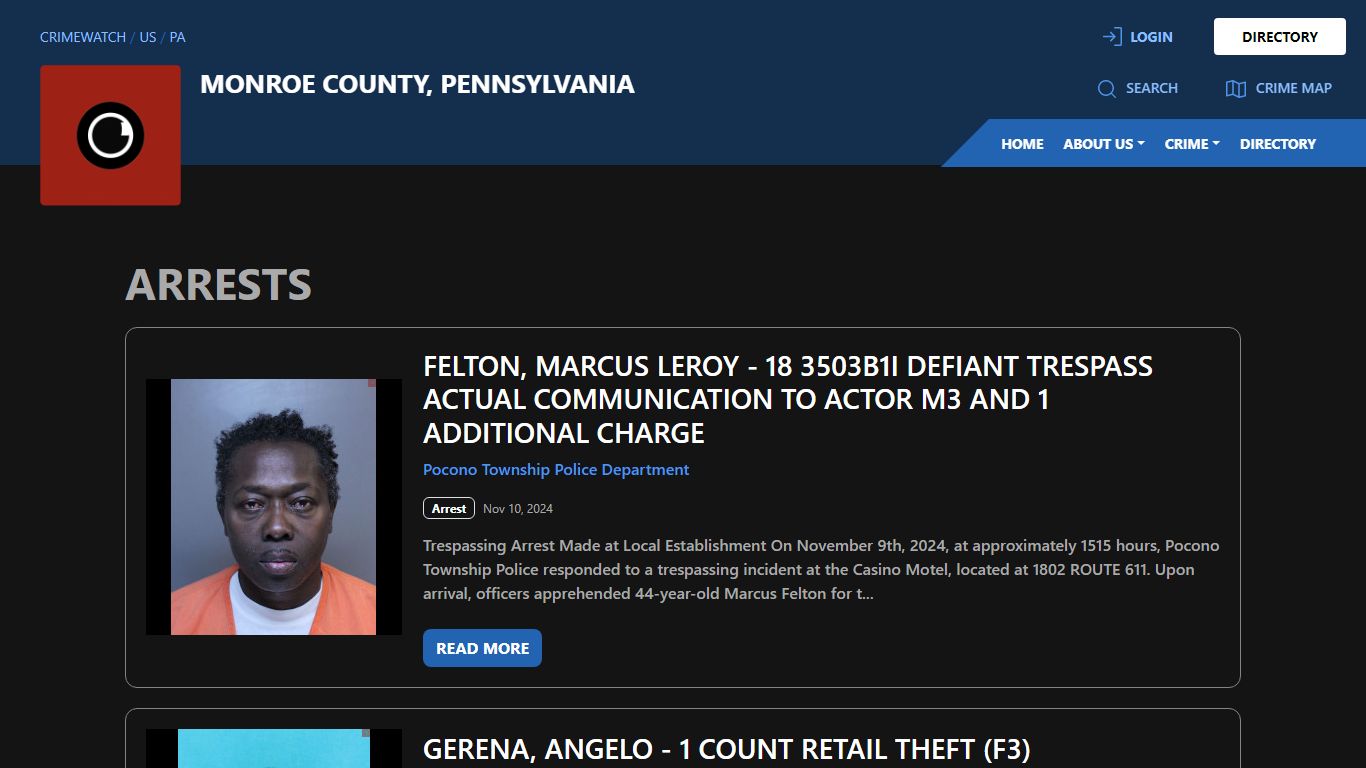 Arrests for Monroe County, Pennsylvania - CRIMEWATCH