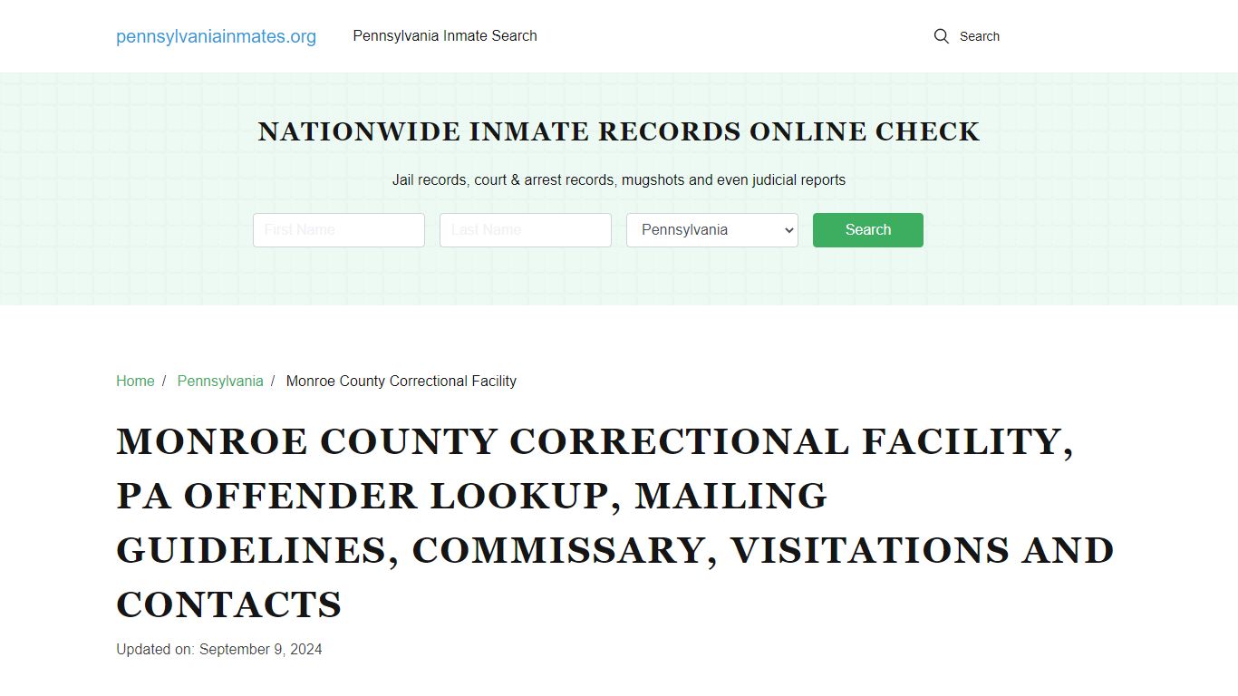 Monroe County Correctional Facility, PA: Inmate Search Options ...